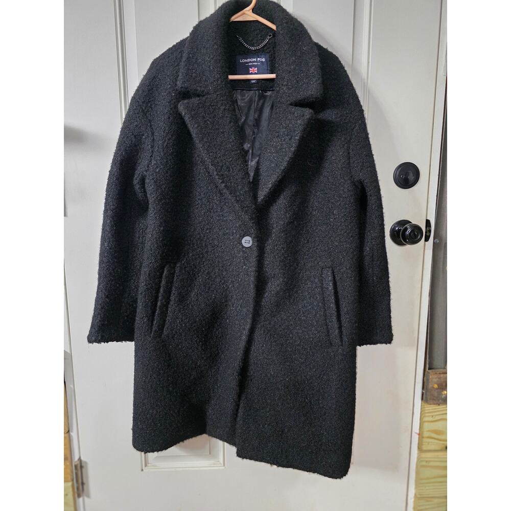 London Fog Women's Black Single Button-Front 35" Peacoat